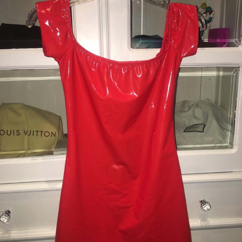 Red latex dress